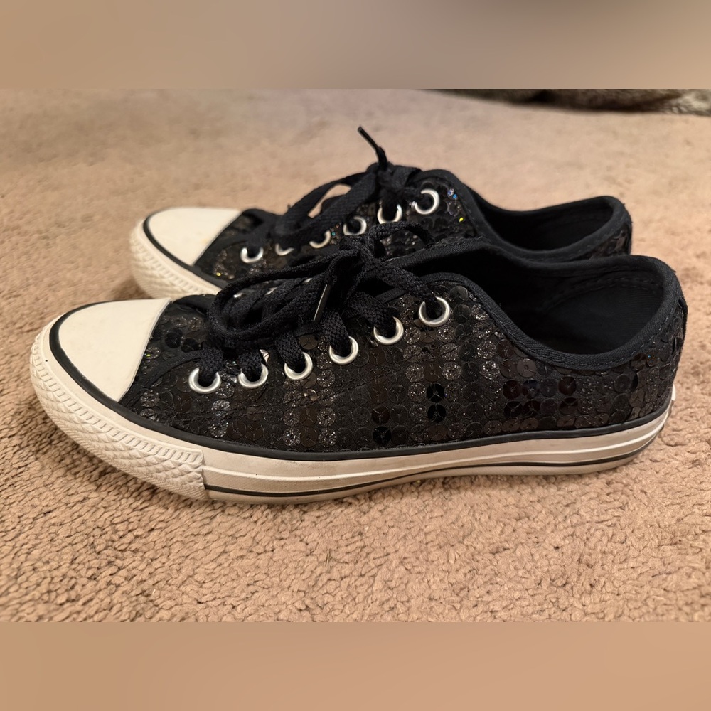 Gently Used Converse All Star Black Sequin and Glitter Women's Sneakers Size 7